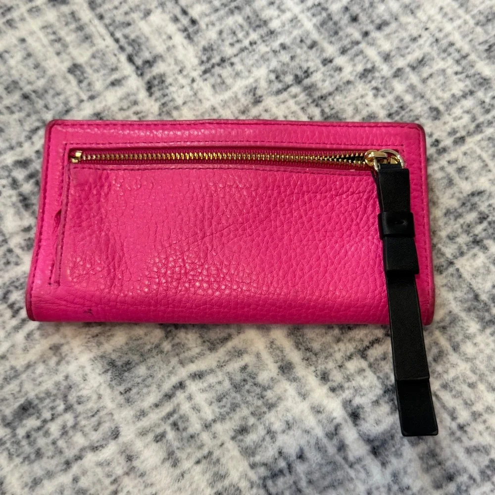Kate Spade Pink Pebbled Leather Bifold Slim Wallet with ID Window Pink
